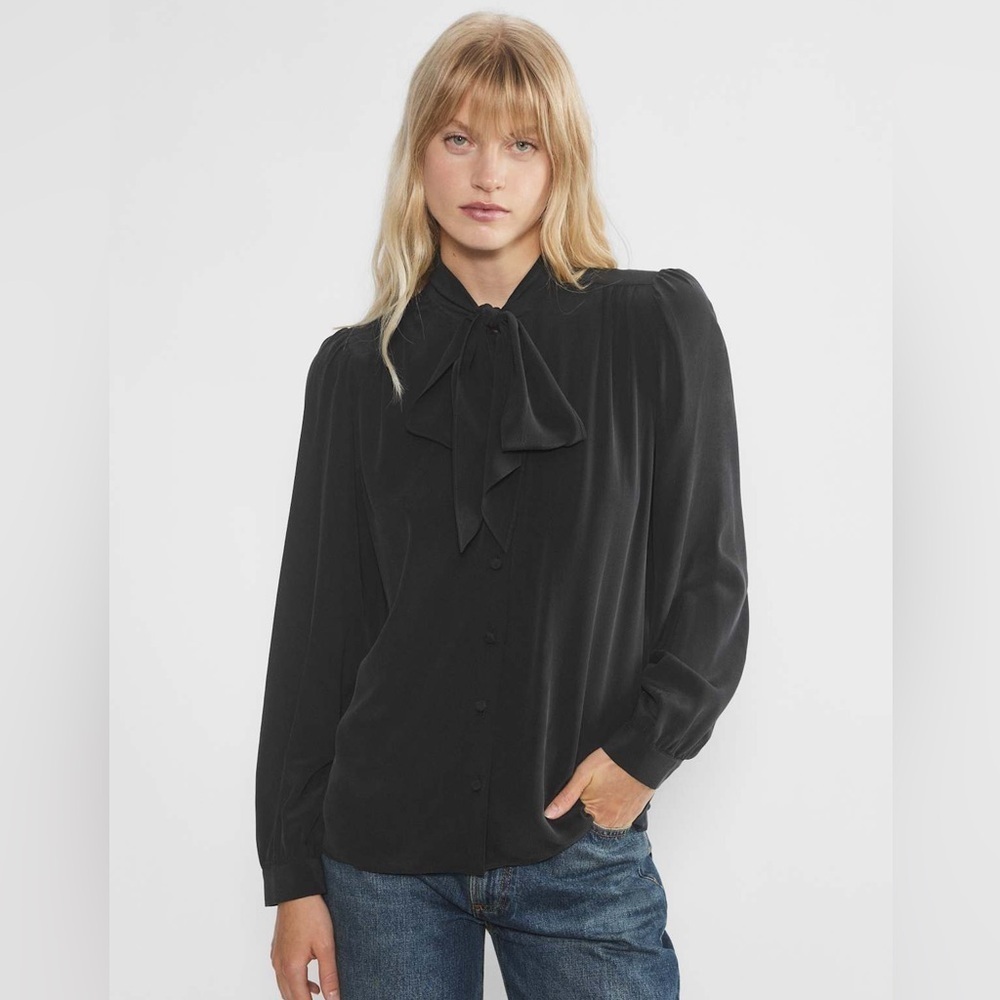 Wilfred Annie Silk Blouse with Bow - Sandwashed Black